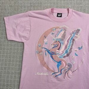 Vintage 90s Pink Pegasus Size Large Nashville Fairy Unicorn Mythology Tshirt